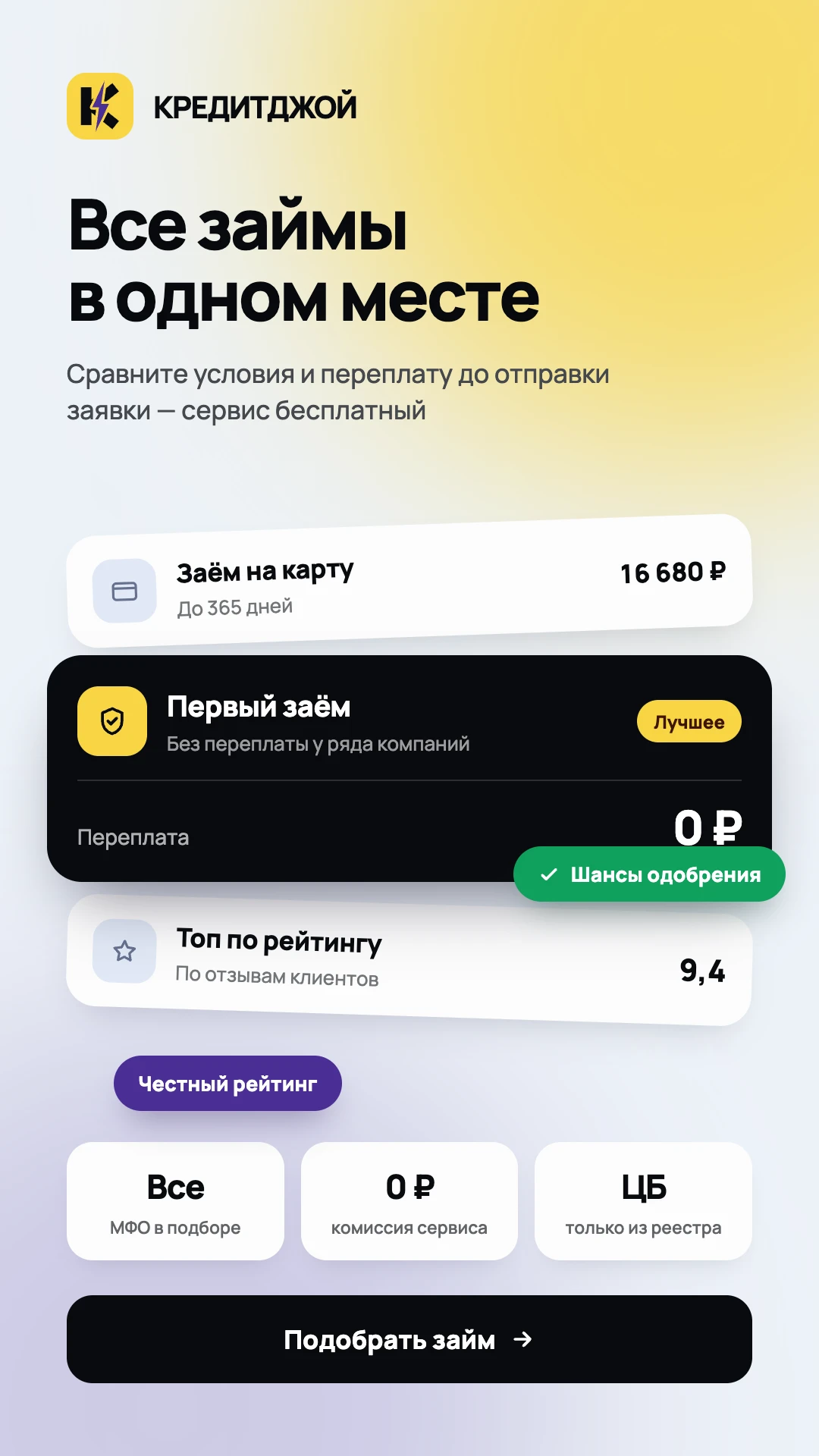 Каталог займов в приложении Кредитджой